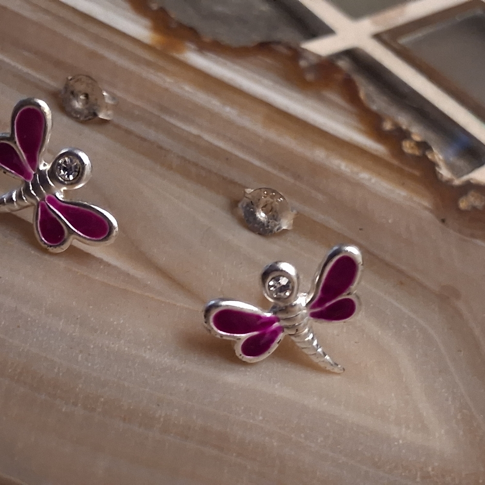 Purple Dragonfly Stud Earrings - Picture 3 of 7